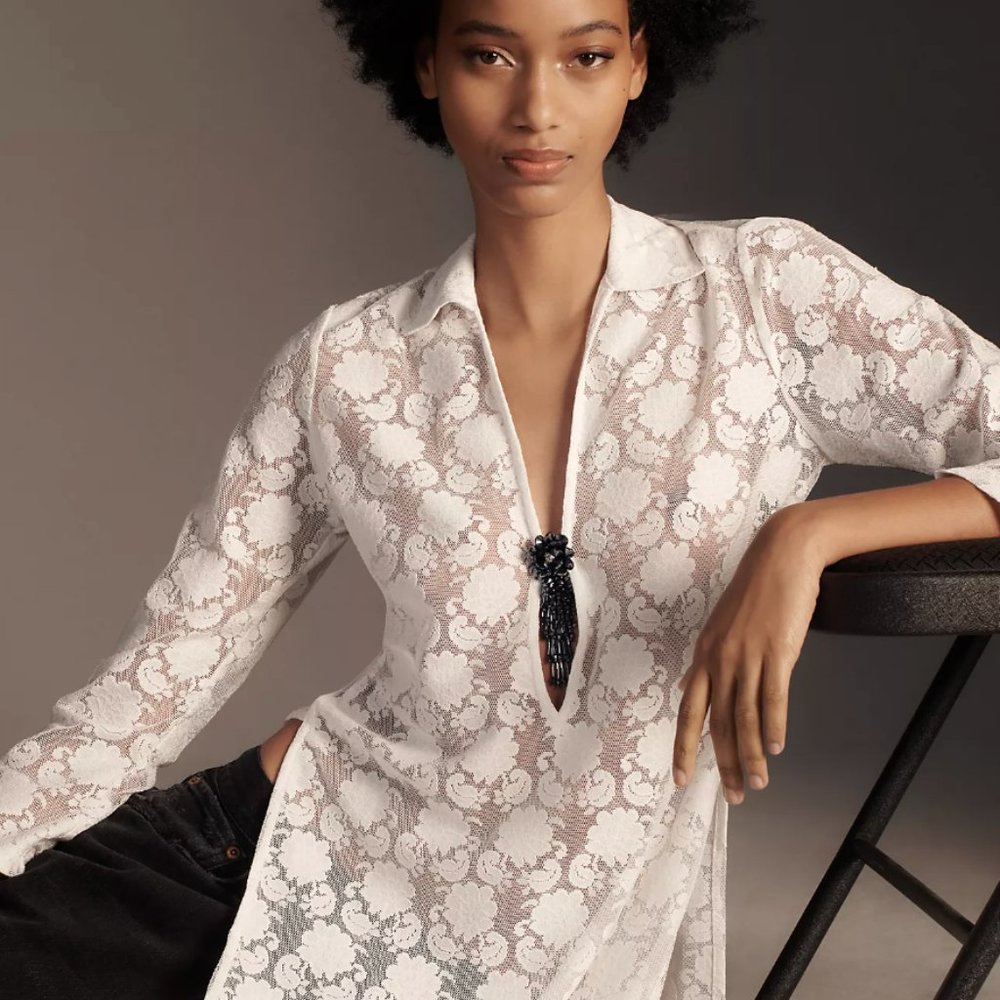 Anthropologie Long-Sleeve Sheer Lace Top